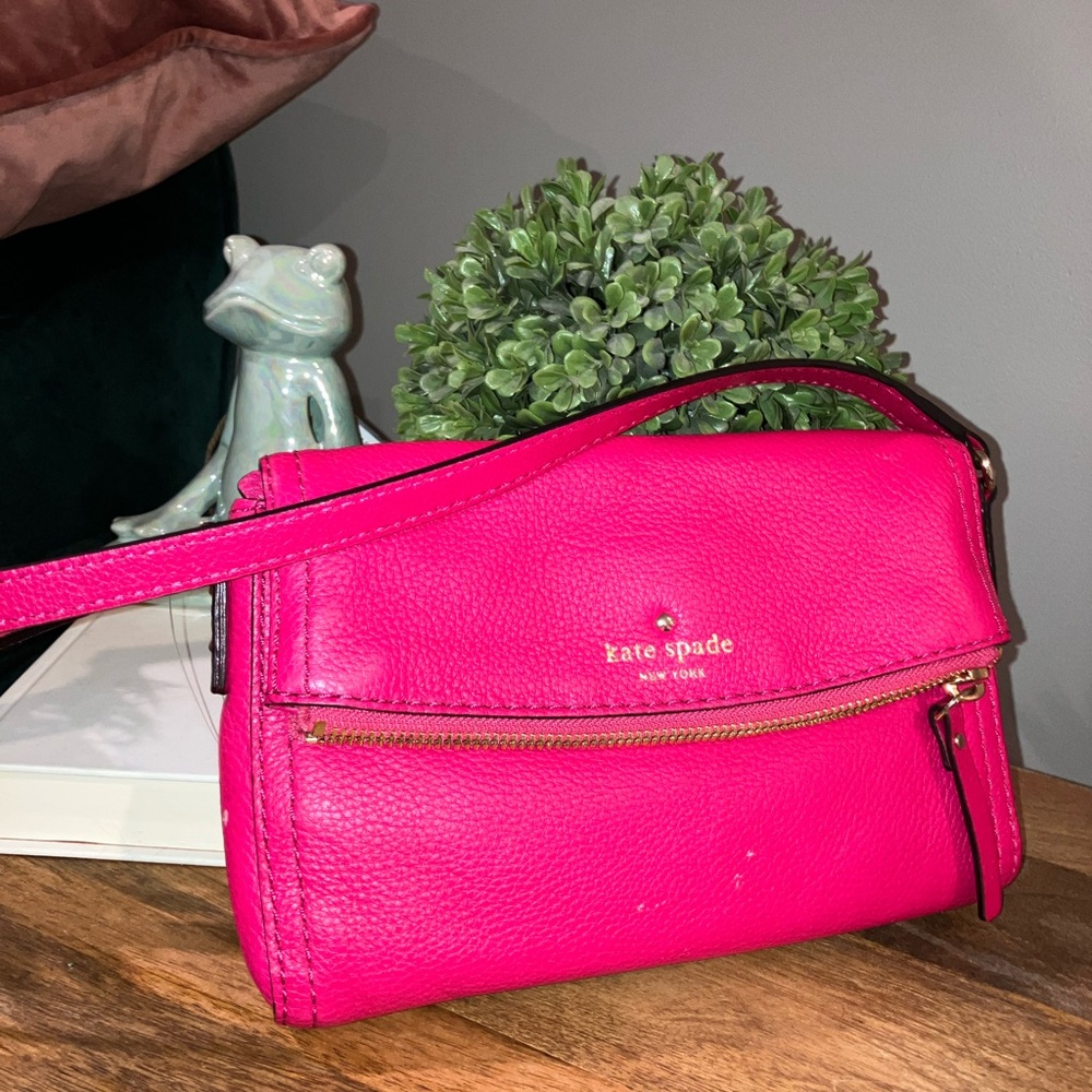 Vintage Kate Spade foldover flap crossbody Hot Pink leather